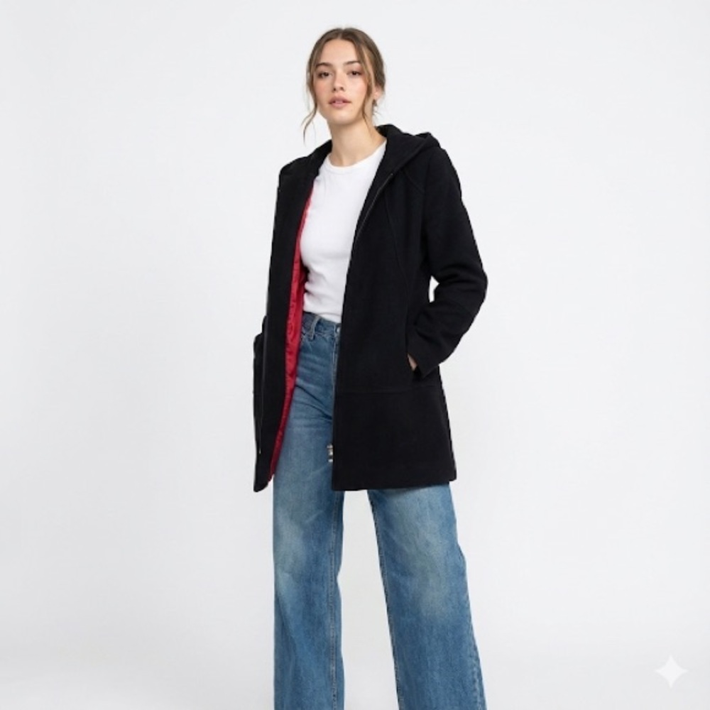 Kristen Blake wool cashmere blend hooded coat black medium